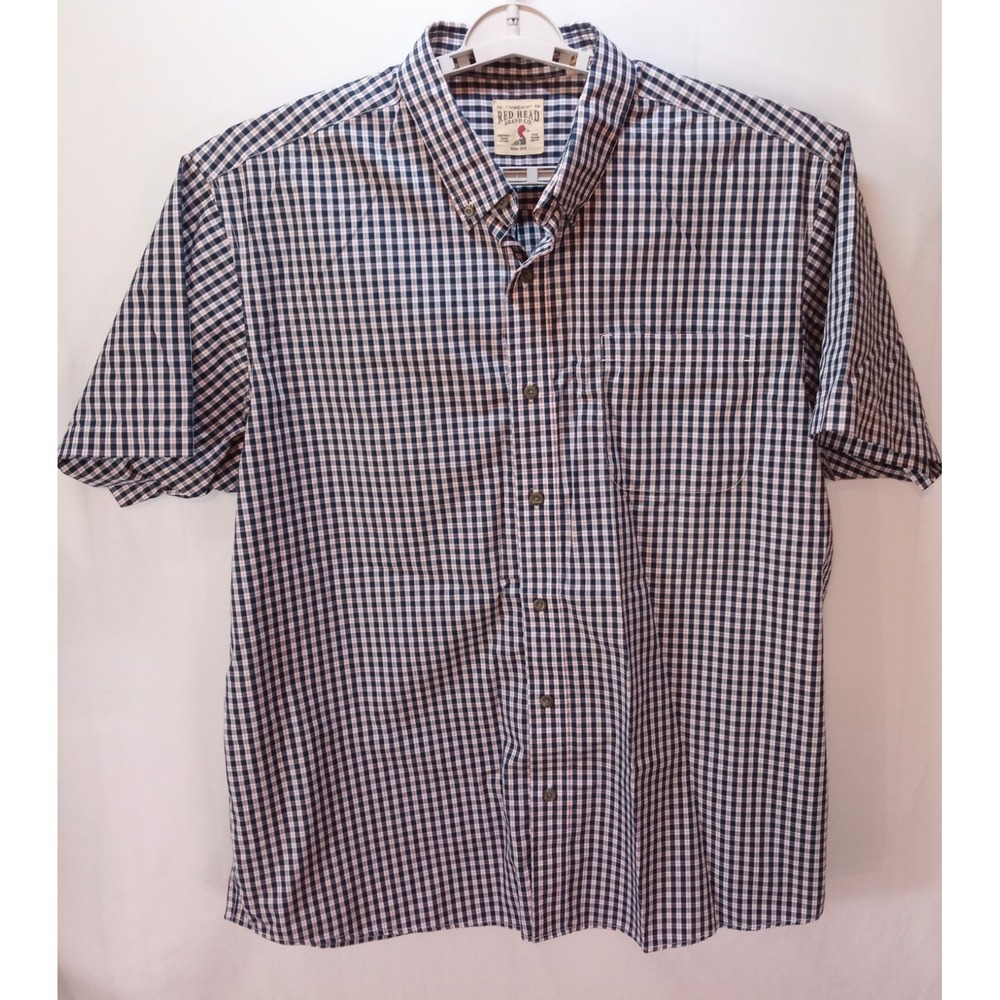 Red Head Men's Short Sleeve Button Down Shirt, 2XL Red Black Check